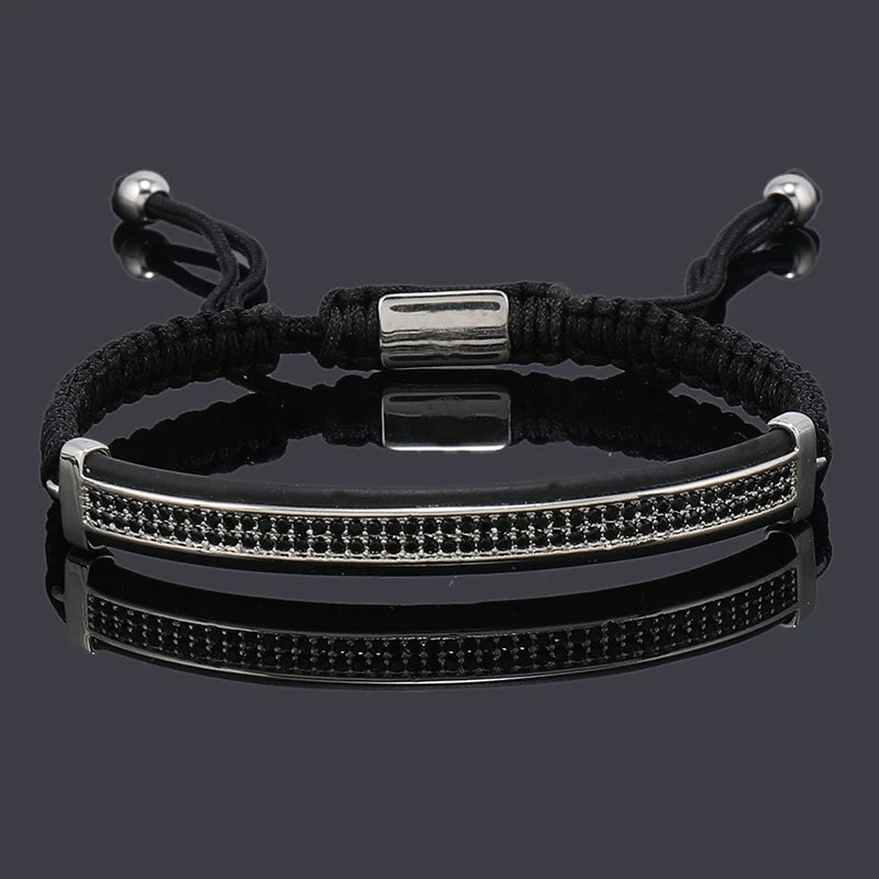 Luxury Punk CZ Bar Braided Man Bracelets For Women Handmade Jewelry Gift