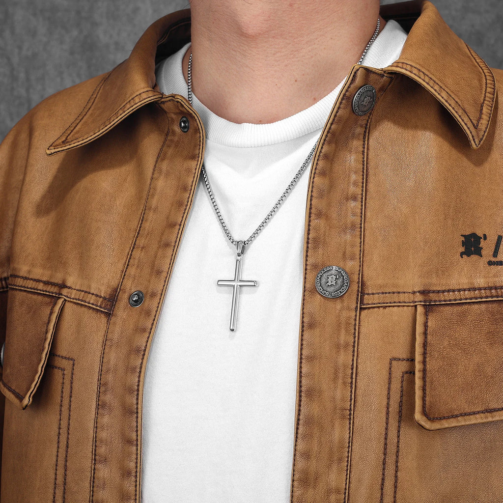 Cross Pendant Necklace Stainless Steel Simple