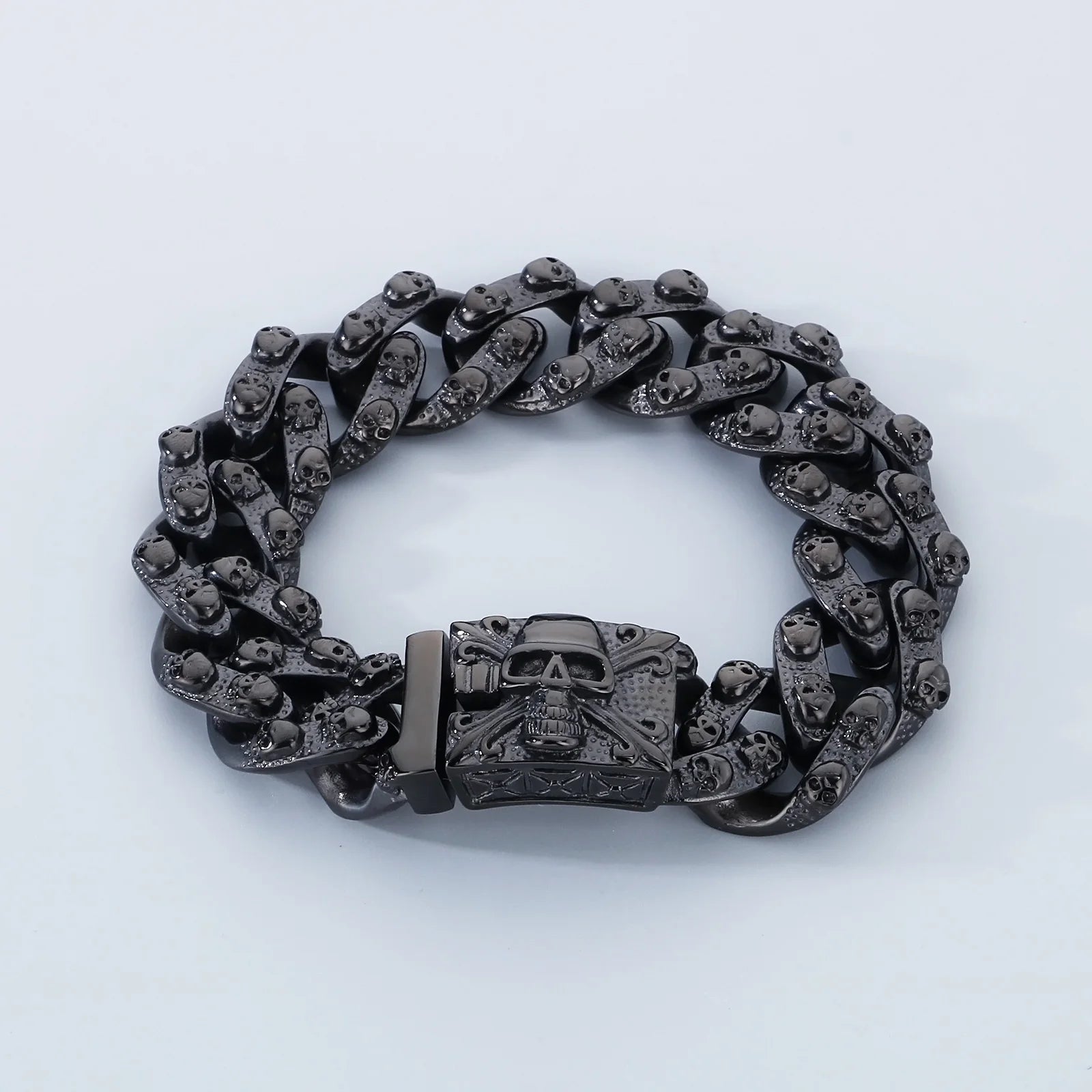 Punk Skull Charm Bracelets For Men Stainless Steel Cuban Chain Men Bangle Bracelet Silver Black Color Skeleton Jewelry
