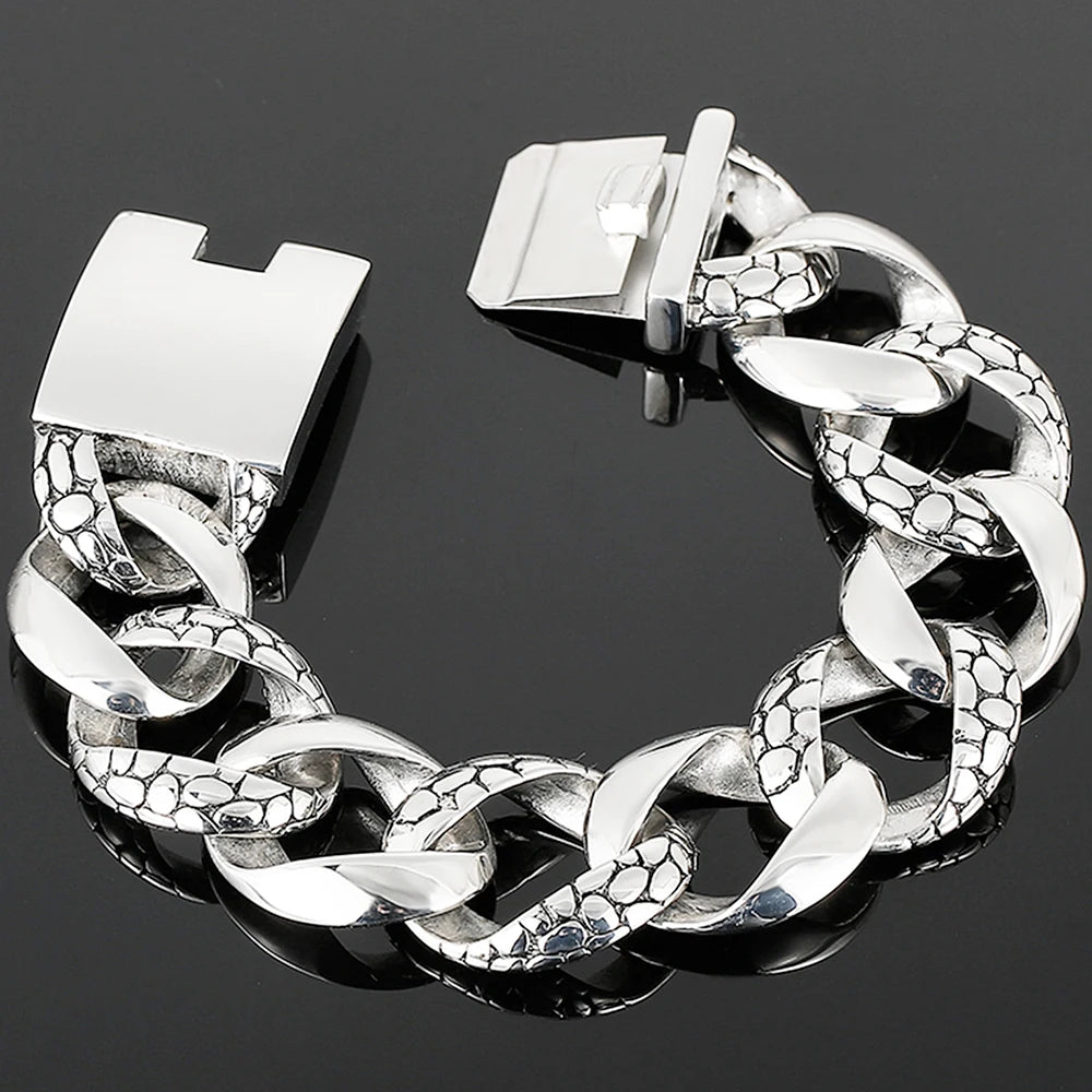 Punk 23MM Width Snake Pattern Cuban Chain Bracelet Man Polished Stainless Steel Men's Bracelets Jewelry Gifts