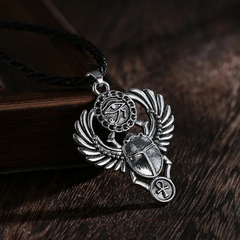 Egyptian Beetle Scarab Necklace for Women Men Talisman Eye of Horus Wadjet Ancient Amulet Protection Symbolic Pendant
