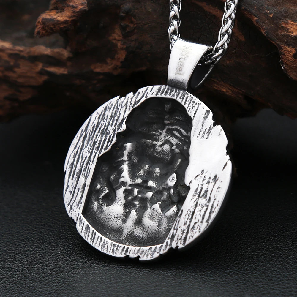 Jesus Round Pendant — Stainless Steel