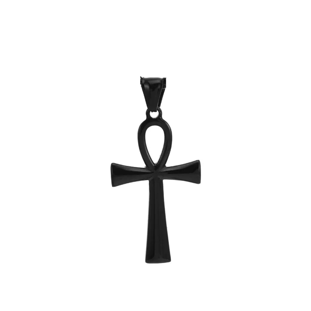 Retro Simple Egyptian Anka Cross Stainless Steel Pendant Necklace Popular Fashion Men and Women Outdoor Party Myth Jewelry Gifts