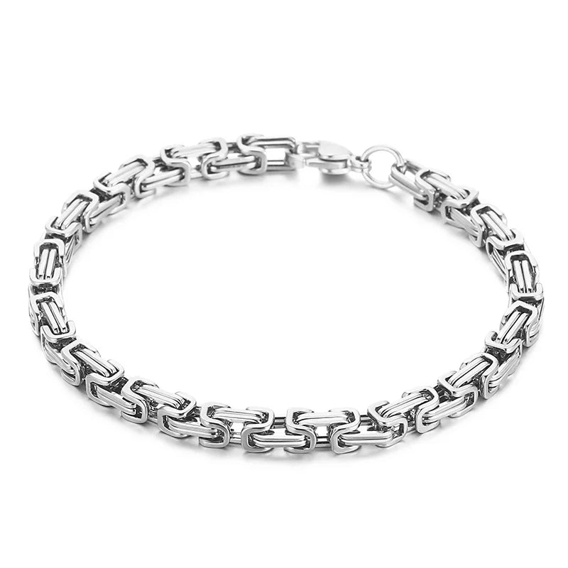 Fongten 4/5/6/8mm Byzantium Bracelet For Men Stainless Steel Box Chain Wirstband Charm Men Bangle Bracelets Jewelry