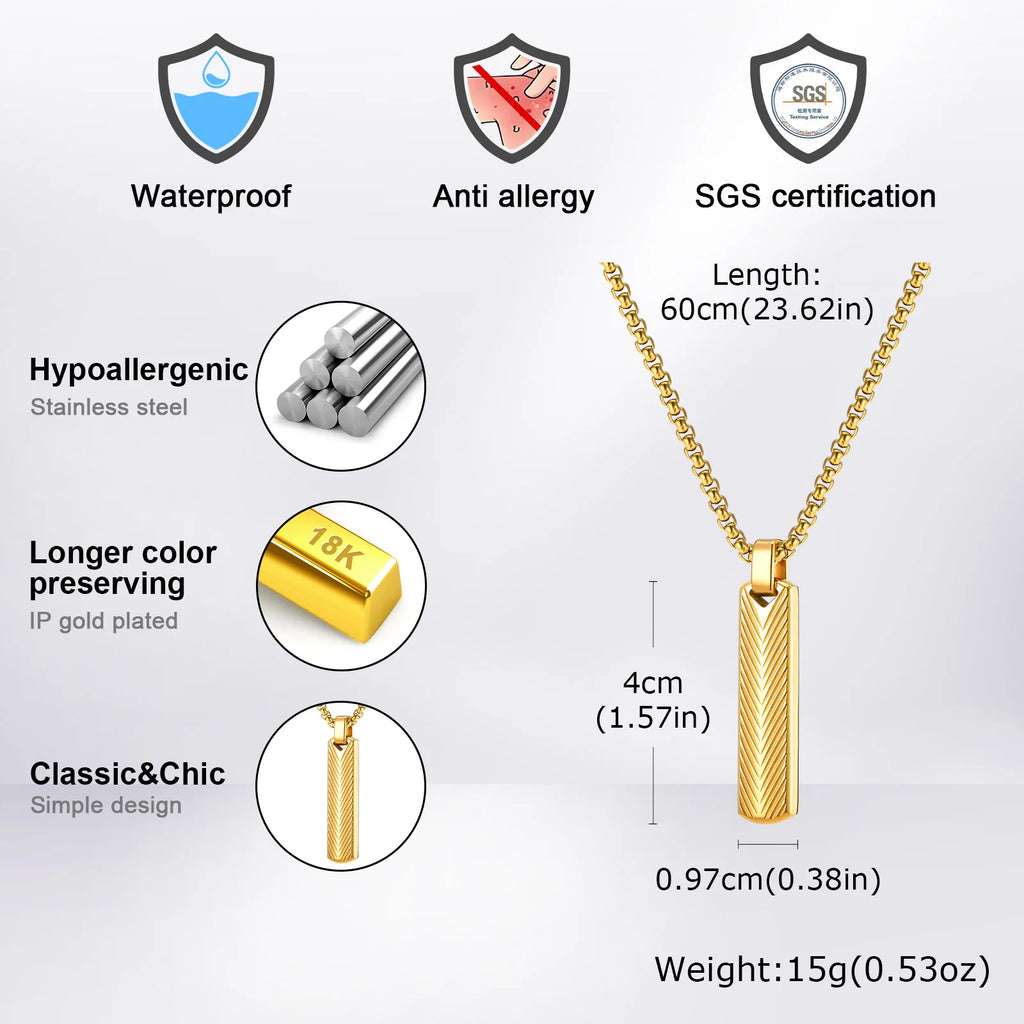 Sunburst Long Bar Pendant Necklace — Stainless Steel