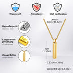 Sunburst Long Bar Pendant Necklace — Stainless Steel
