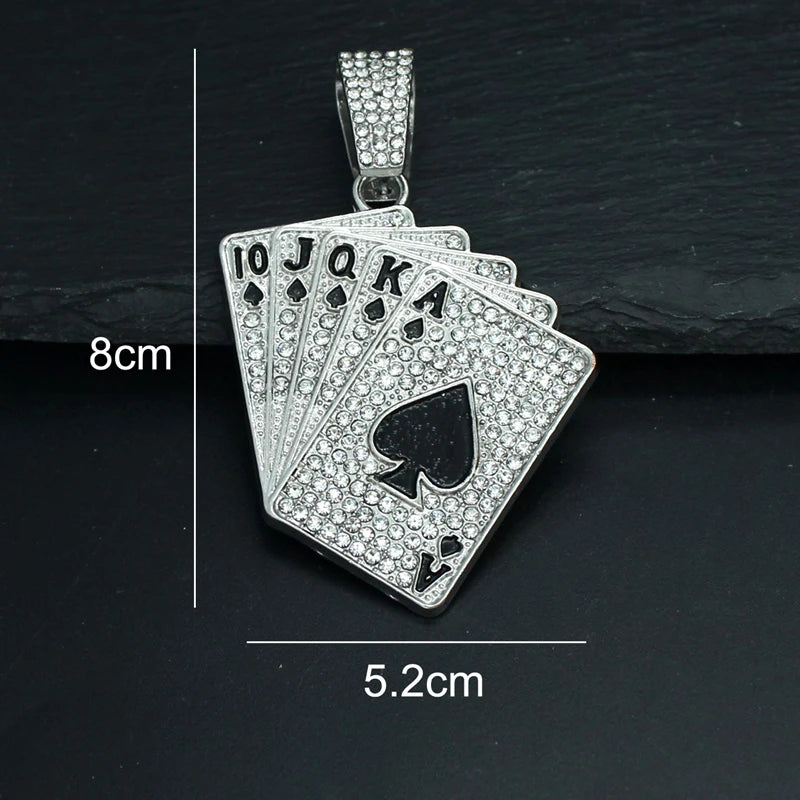 Iced Out Poker Card Cuban Pendant — Gold