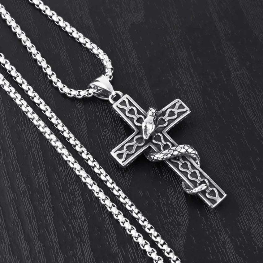 Cross Snake Steel Pendant European American Gothic