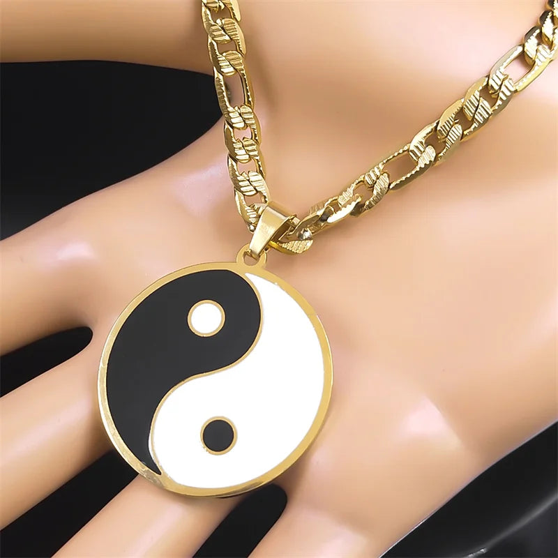 Yin Yang Pendant Necklace for Men Stainless Steel Gold Color Chinese Taoism Ba Gua Taichi Sign Necklaces Jewelry Gifts
