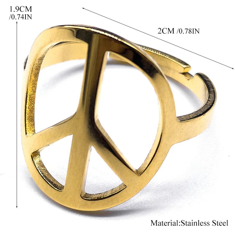 Peace Symbol Silver Ring — Stainless Steel