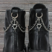 2Pcs Gothic Spiky Hollow Heart-Shaped Black Bead Double-Layer Boot Chain Metal Shoe Decoration, Suitable for All Kinds