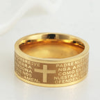 7mm Tone Spanish Golden The Holy Bible Prayer Cross Ring Stainless Steel Rings