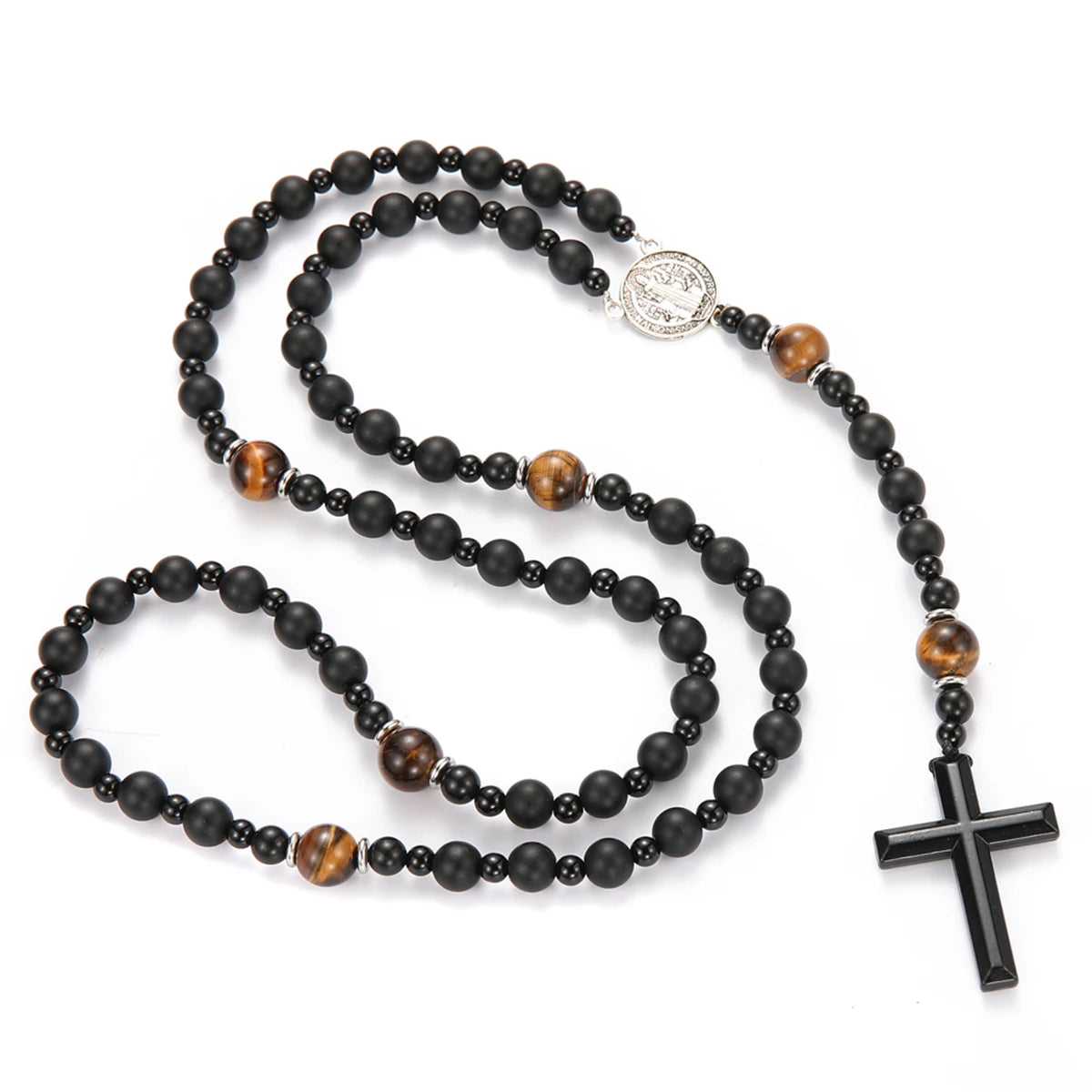 Lava Stone Cross Pendant Necklace — Zinc Alloy