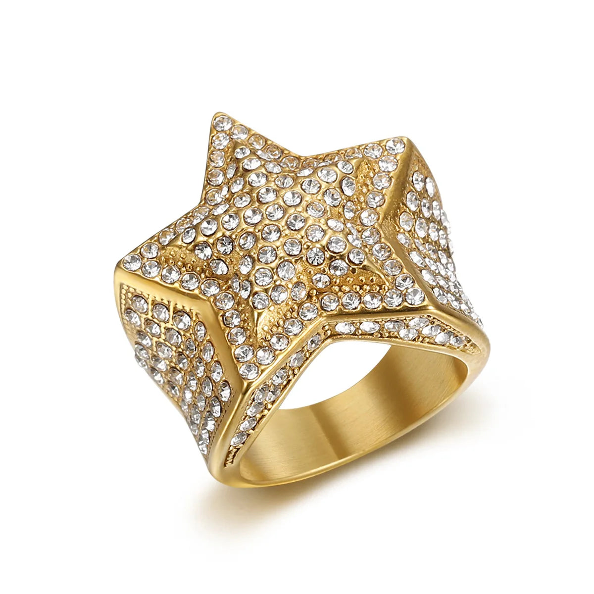 Men's five pointed star Rings Black Punk Crusaders Band Rings rhinestone for Mens Stainless Steel Signet Rings Jewelry