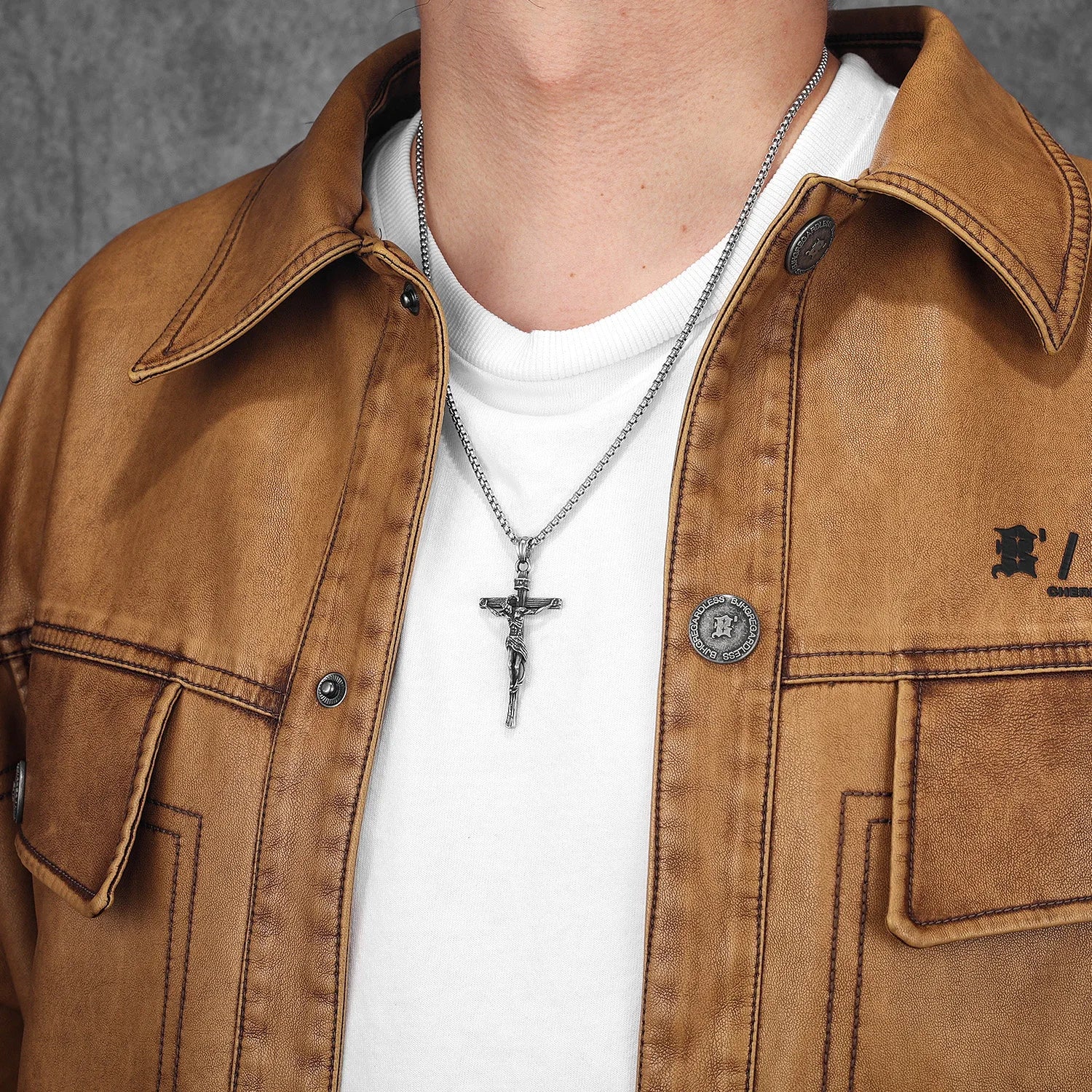 Cross Demon Pendant Necklace Stainless Steel