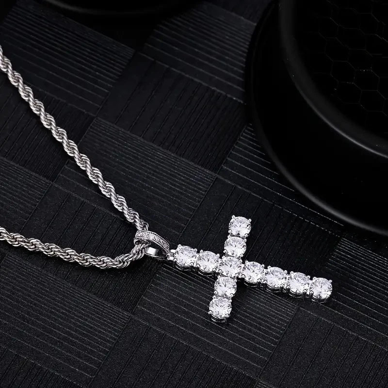 Huitan Luxury Cross Pendant Necklace for Women Sparkling White Cubic Zirconia Long Necklace Wedding Party New Fashion