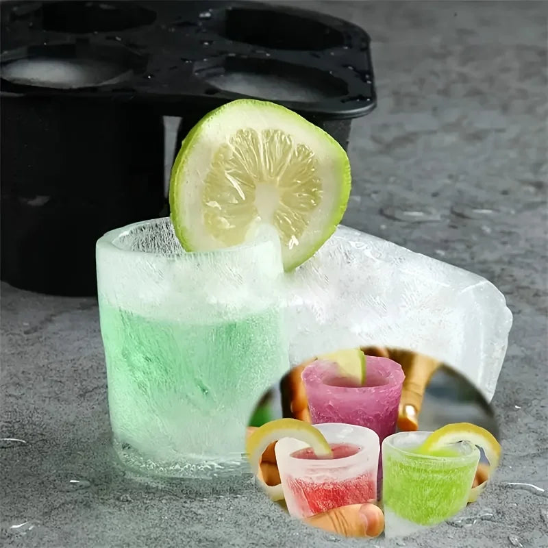 Silicone Ice Cube Mold Four Hole Press Ice Block Maker Creative Round Cup Shape Ice Molds for Whiskey Beer Bar Kitchen
