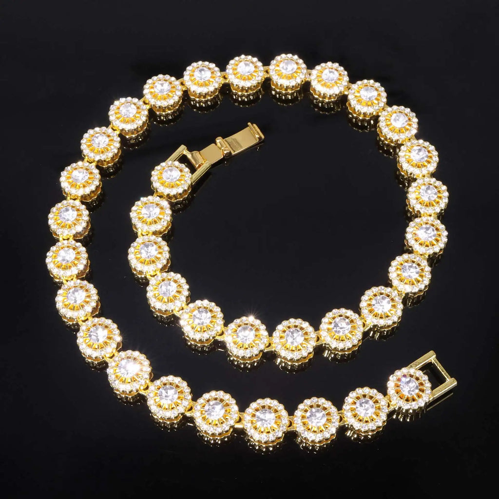 Iced Out Gold-Tone Cuban Chain Necklace Bracelet Set