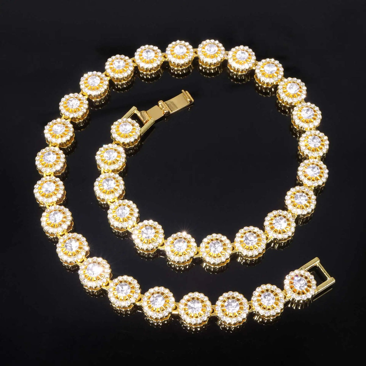 Iced Out Gold-Tone Cuban Chain Necklace Bracelet Set