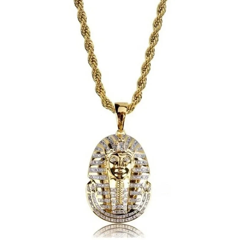 Mysterious Vintage Egyptian Pharaoh Pendant Necklace Men's Ladies Hip-Hop Zircon Pendant Jewelry Gift
