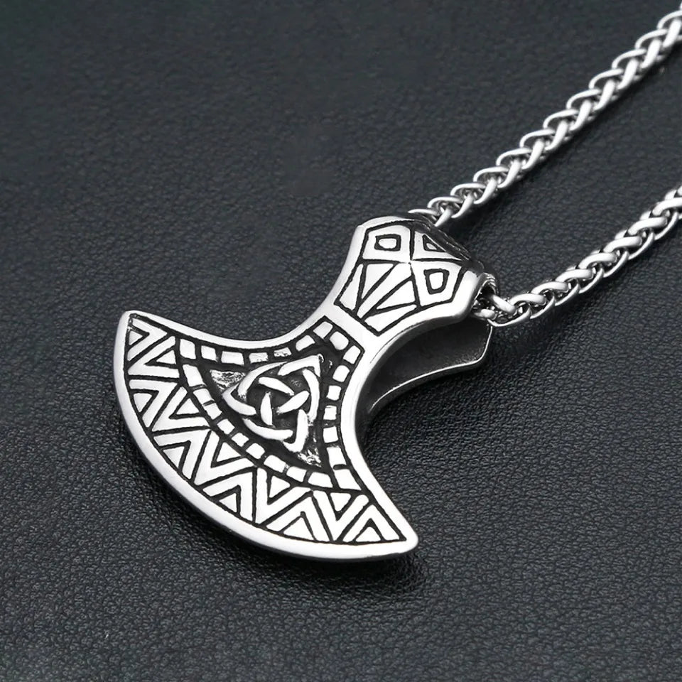 Viking Axe Head Pendant Necklace — Stainless Steel
