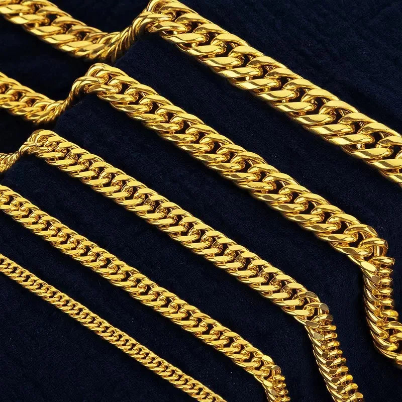 Unisex 24K AU999 Gold 10MM 60CM Twisted Polished Sideways Boss Chain Bold Men's Neckpiece with Peace Lucky Buckle