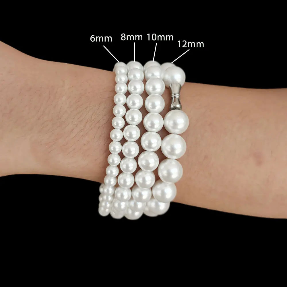 Pearl Bead Bracelet Stainless Steel 6-12MM