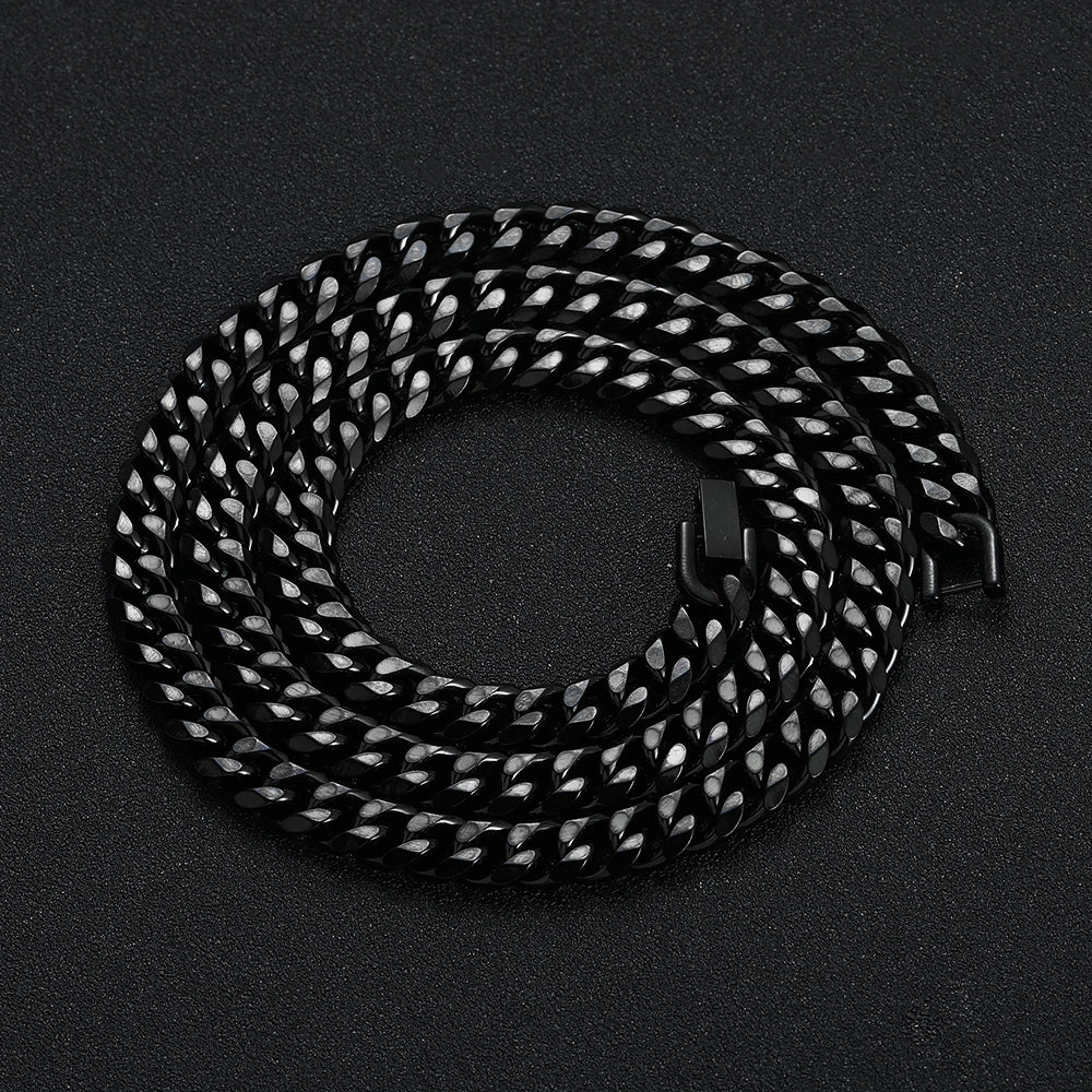 Width 8MM 316L Titanium Steel Golden Black Cuban Chain Necklace for Men Fashion Hip Hop Party Accessories Boyfriend Gift