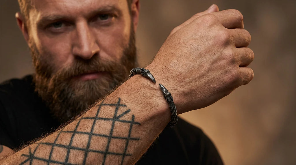 Stainless Steel Nordic Viking Norse Raven Bracelet Men Wristband Cuff Bracelets with viking wooden box