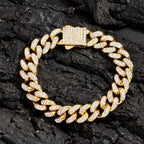 Luxury Iced Out Cuban Chain Bracelet for Men Women, Gold Color Rhinestone Link Wristband, Hip Hop Street Jewelry Gift