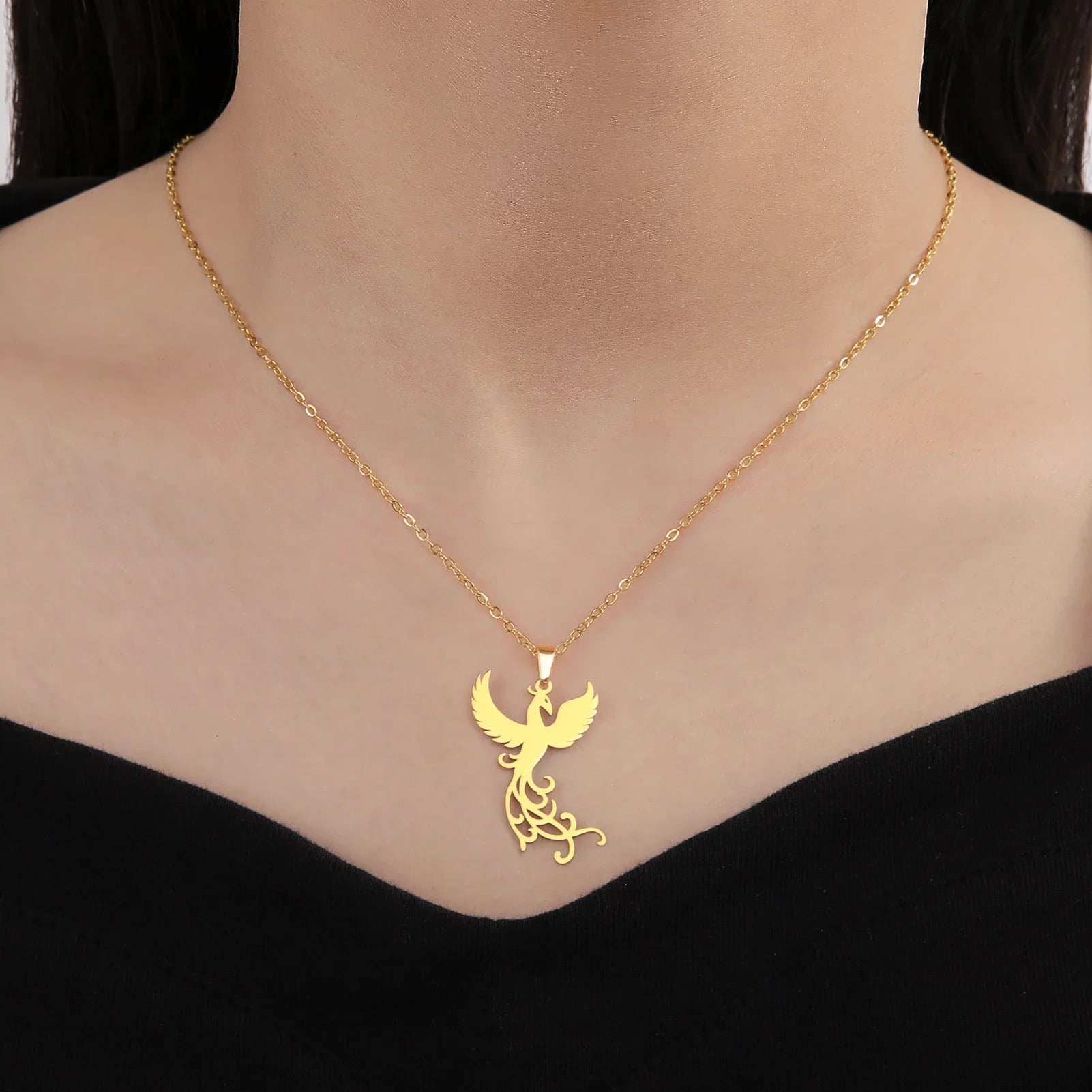 Phoenix Necklace Gift for Woman Men Couple Kid Child Reborn God Bird Supernatural Amulet Pendant Stainless Steel Chain