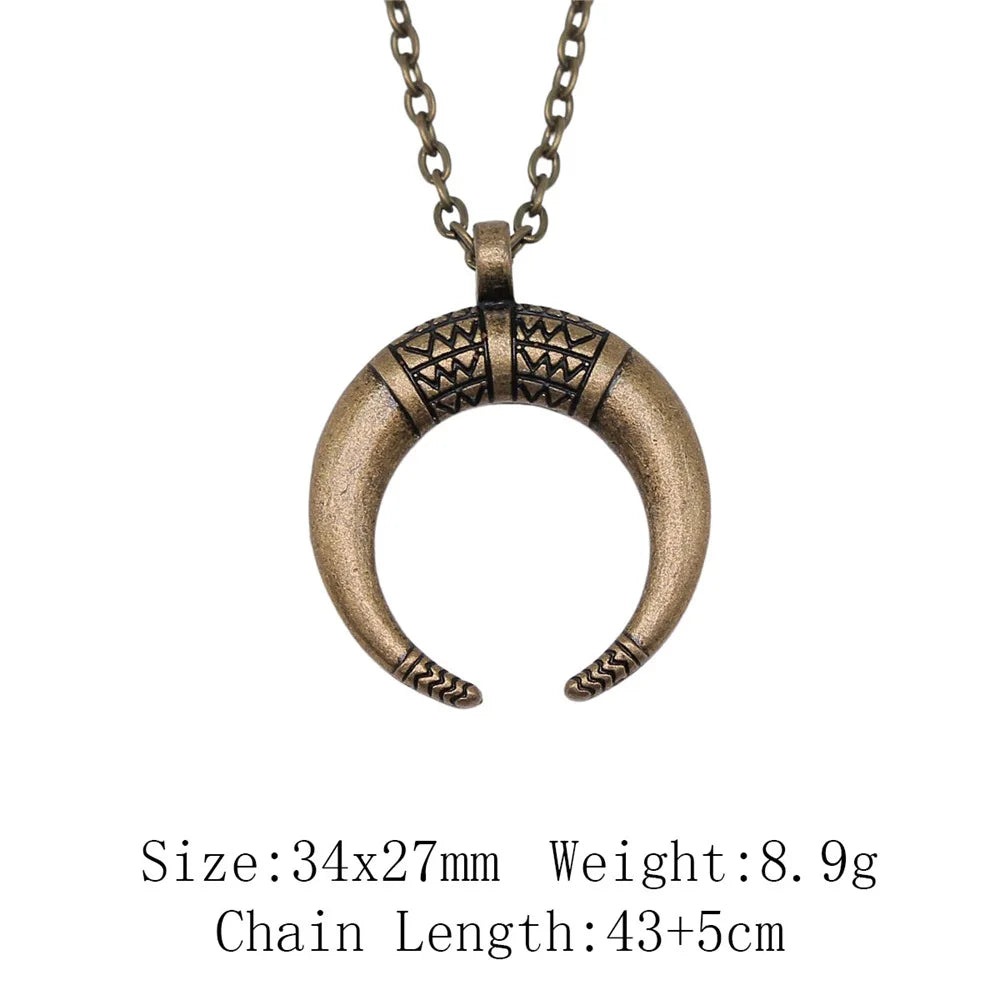 Witch Horn Crescent Moon Pendant — Stainless Steel