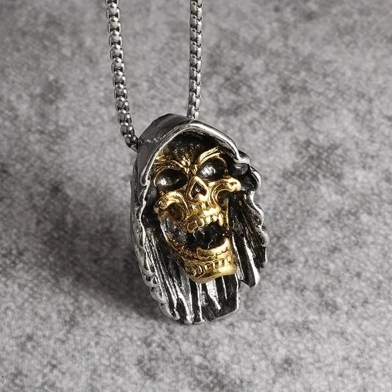 Retro Gothic Golden Cross Skull Pendant Necklace for Men Fashion Party Rock Motorcycle Riding Punk Jewelry Gift