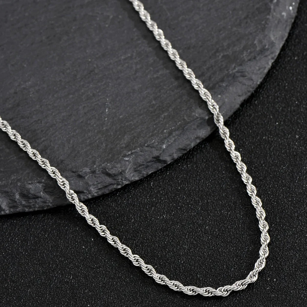 2mm Men Silver Color Twisted Twist Chain Necklace Simple Titanium Steel Choker Fashionable Non-fading Stainless Steel