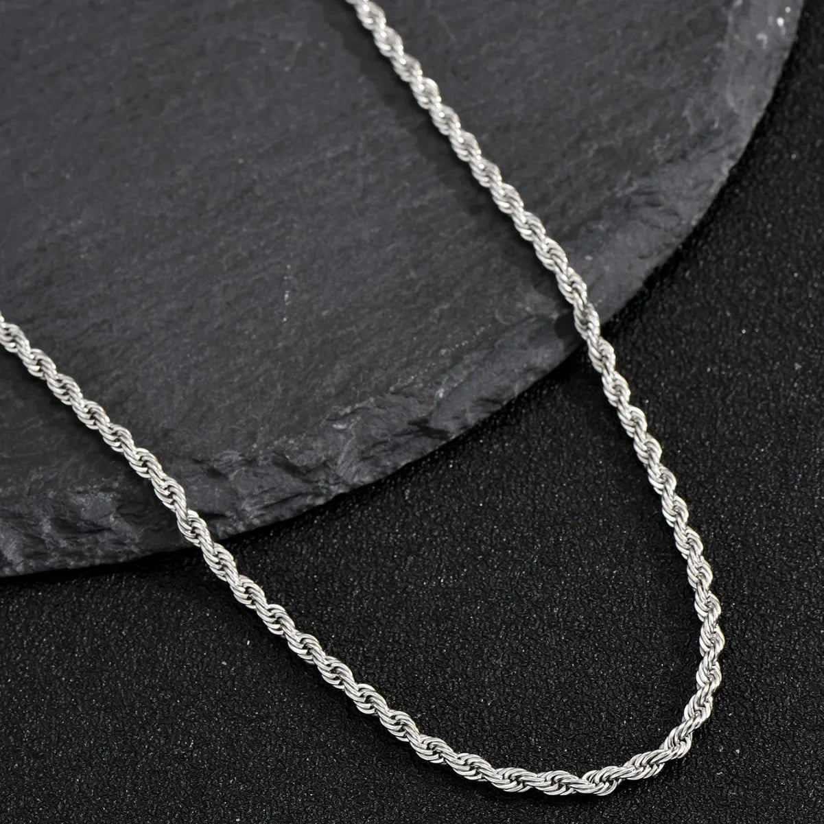 2mm Men Silver Color Twisted Twist Chain Necklace Simple Titanium Steel Choker Fashionable Non-fading Stainless Steel