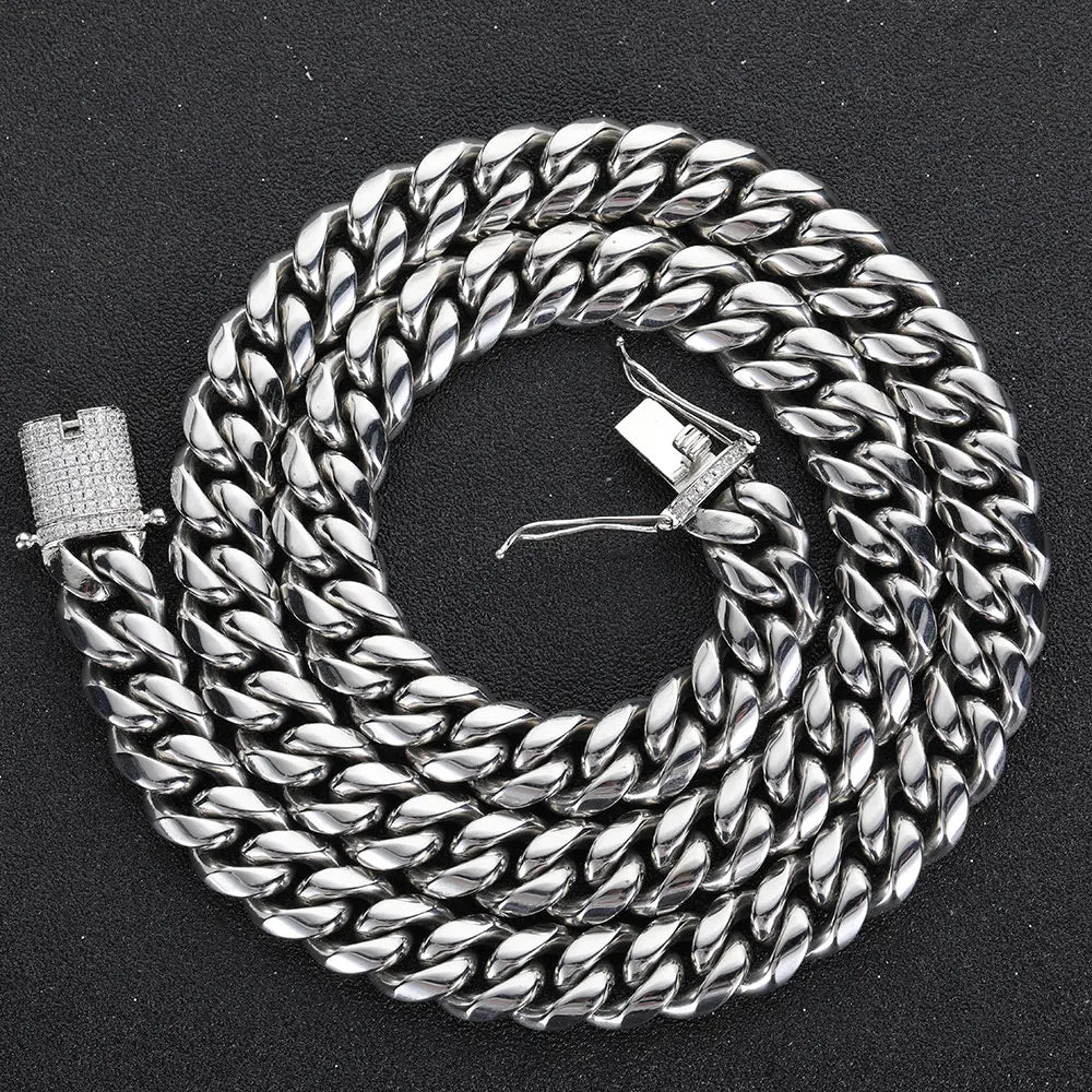 Iced Out Cuban Chain Necklace Stainless Steel Miami