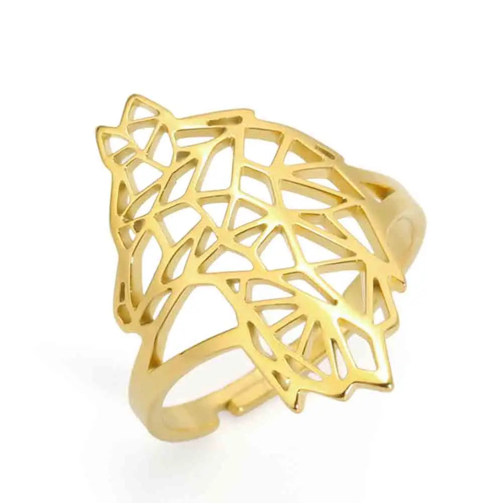 Teamer Hollow Cute Wolf Stainless Steel Ring for Women Men Open Wide Vintage Geometric Animal Finger Ring Jewelry Gift Wholesale