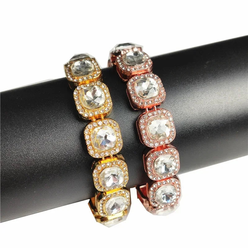 Iced Out 1 Row Square Cubic Zirconia Tennis Chain Bracelet