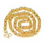 9999 24K real gold hollow men's necklace M-shaped buckle men's chain boutique open cylindrical necklace lantern beads