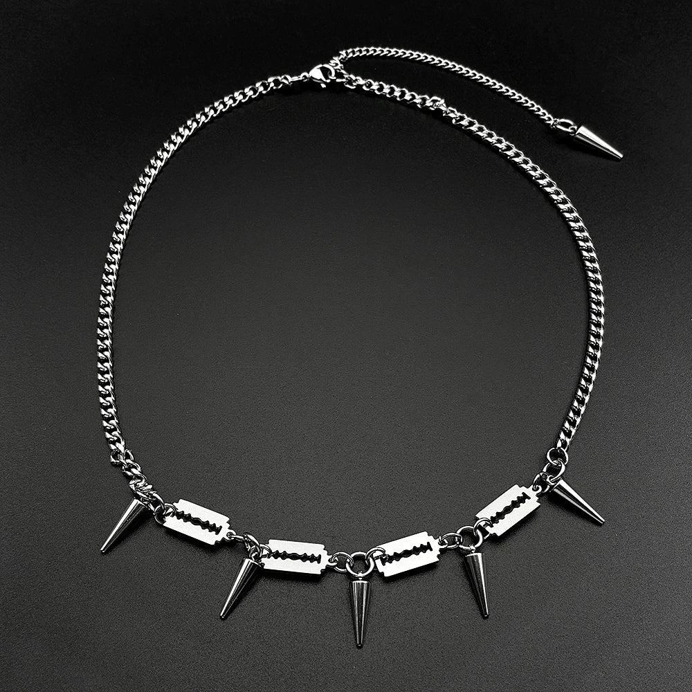 Punk Razor Spike Stainless Steel Pendant Necklace