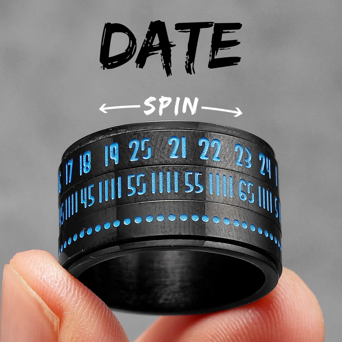 Date Spinner Ring — Stainless Steel