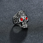 Santa Muerte Sugar Skull Red Eyes Ring for Men — Silver-Tone