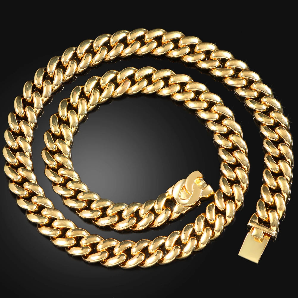 14 MM Prong Cuban Link Chain Necklace For Men Hip Hop Iced Out Bling Luxury Full Rhinestone Paved Necklace Rapper
