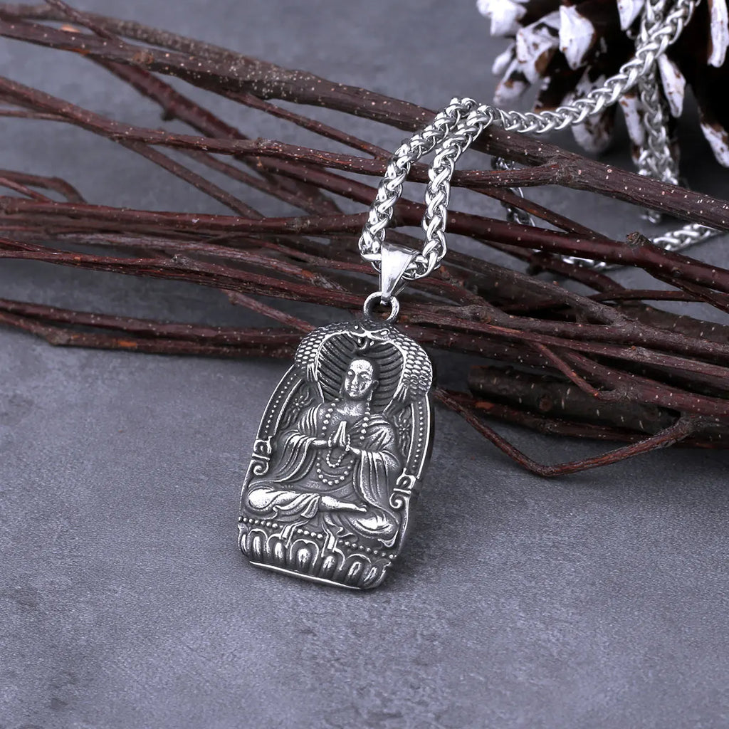 Stainless Steel Fashion Bodhisattva Buddha Necklace Men and Women Vintage Amulet Pendant Necklace Keel Chain Male Jewelry Gift
