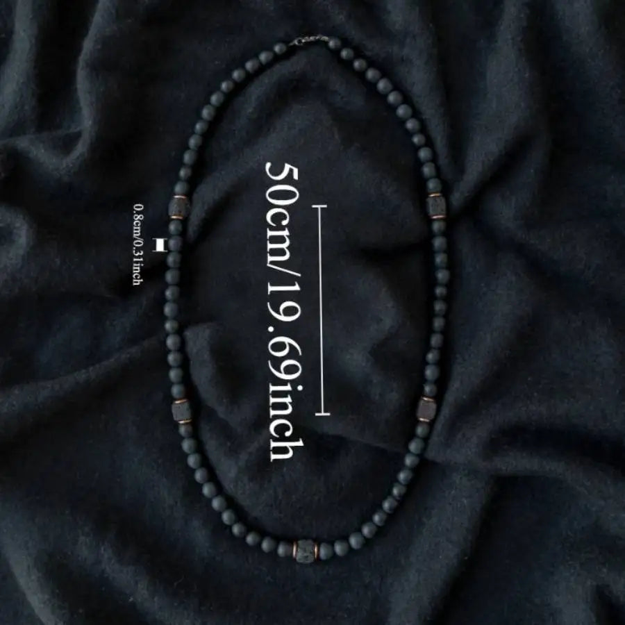 Black Onyx & Volcanic Stone Beaded Necklace for Men