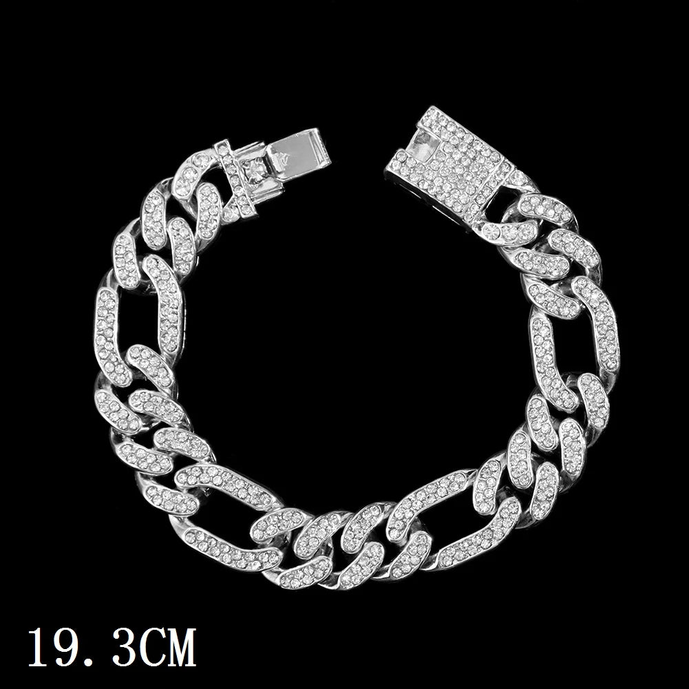 Hip Hop Full Crystal Heart Tennis Chain Bracelets for Men Women Bling Square Rhinestone Cuban Link Chain Bracelet Luxury Jewelry