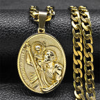ST.Christopher Protect Us Medal Men's Necklace Saint Christopher Stainless Steel Gold Plated Religious Necklaces