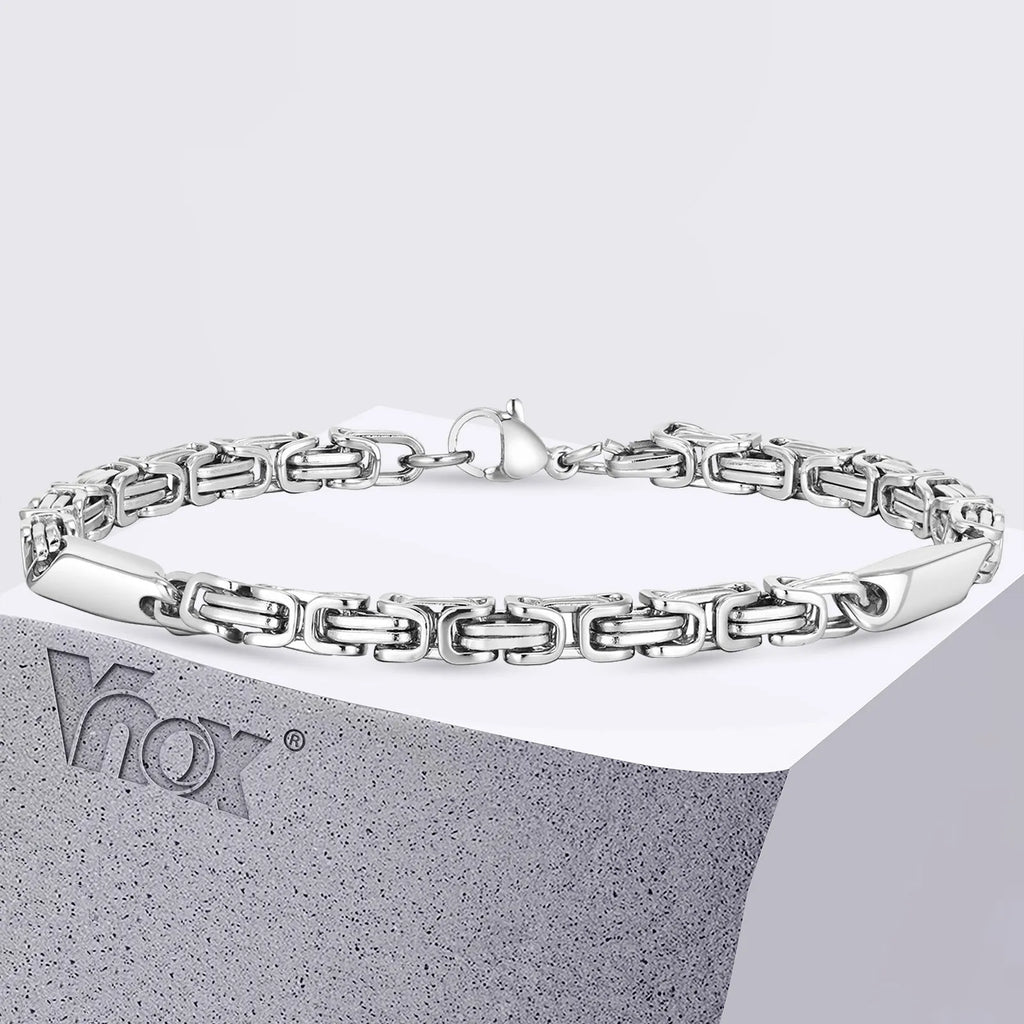 4mm Boys Byzantine Bracelets,Creative Splicing Link Chain Wristband for Men, Cool Stainless Steel Jewelry Gift