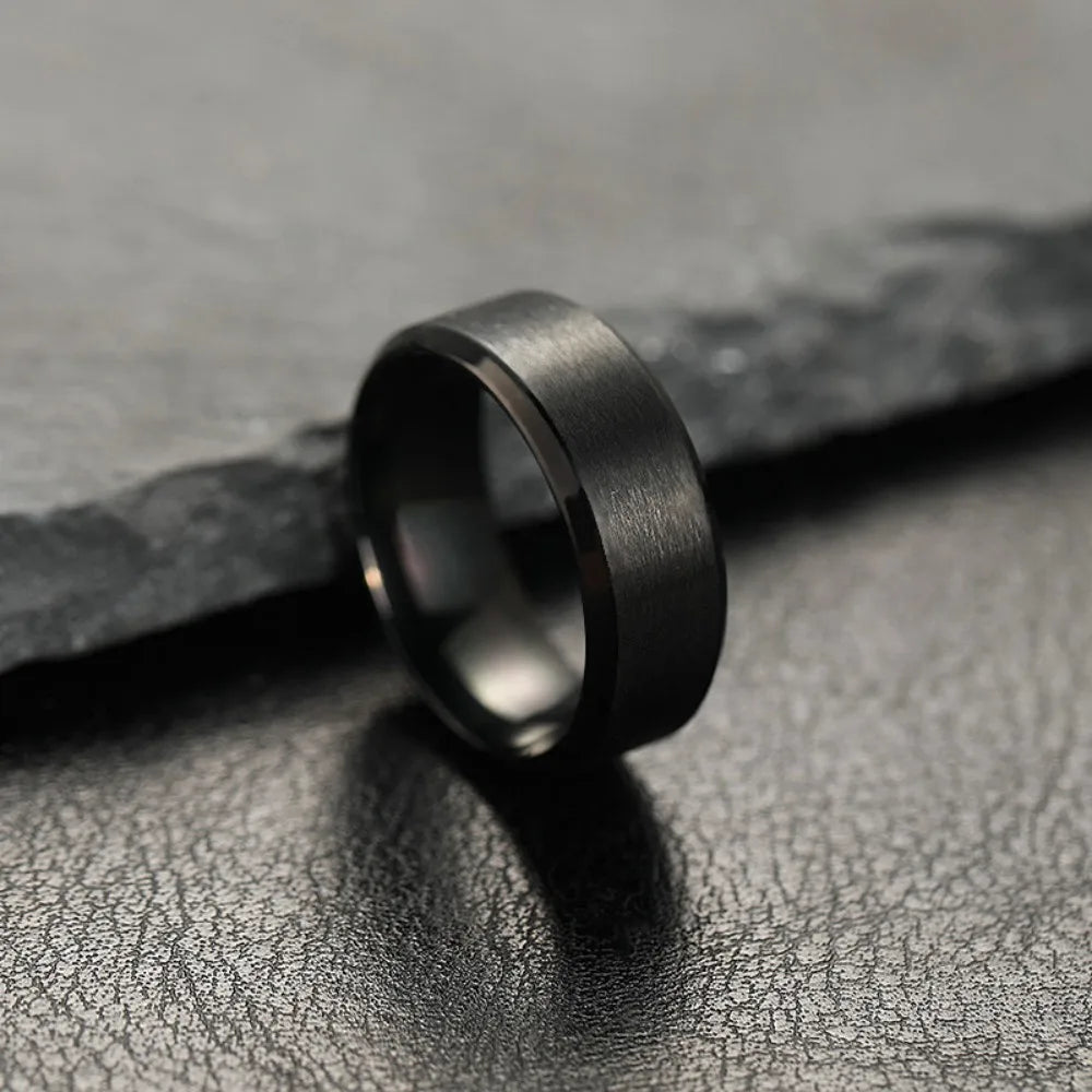 Matte Black Wedding Engagement Band Ring — Stainless Steel