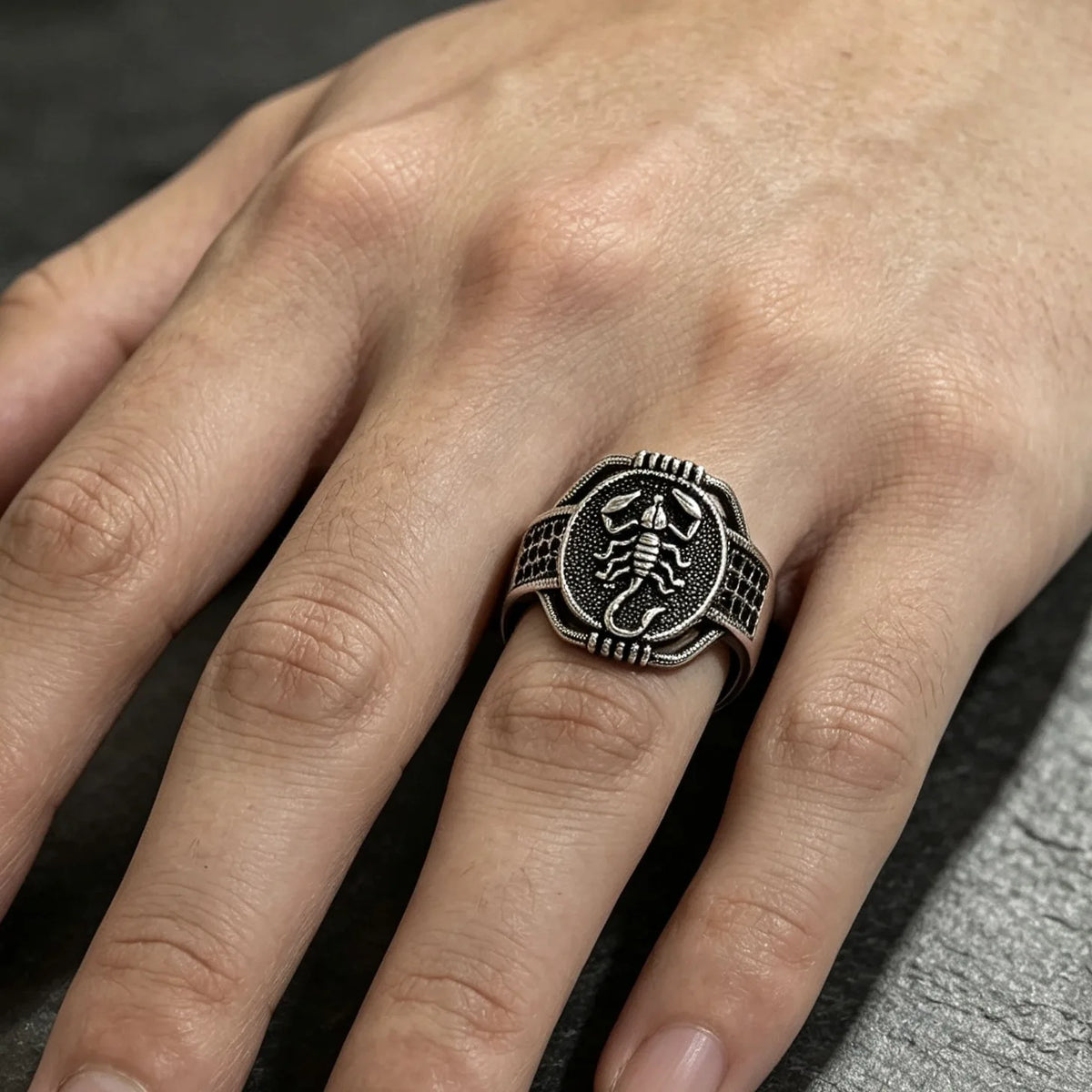 Gothic Scorpion Signet Ring — Scorpio Totem, Black-Tone